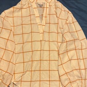 Women’s Cream and Orange Checkered Shirt